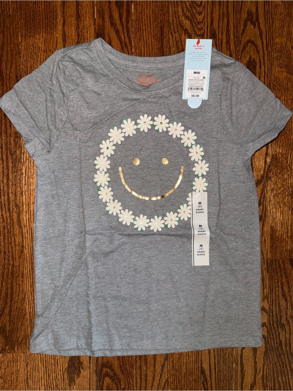 Cat & Jack Heather Gray Tee with Orange Logo Print
